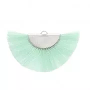 Pendentif éventail demi-lune franges pompons 25x47 mm Vert d'eau/argentéx1
