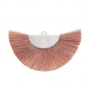 Pendentif éventail demi-lune franges pompons 25x47 mm sienne/argentéx1|raw }}