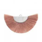 Pendentif éventail demi-lune franges pompons 25x47 mm sienne/argentéx1