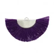 Pendentif éventail demi-lune franges pompons 25x47 mm violet/argentéx1