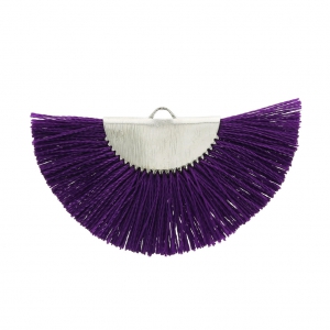 Pendentif éventail demi-lune franges pompons 25x47 mm violet/argentéx1