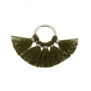 Petit pendentif éventail avec pompons imitation coton 20x29 mm Kaki/argentéx1