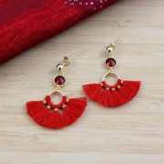 Petit pendentif éventail pompons imitation coton 20x29 mm Sienne/argentéx1