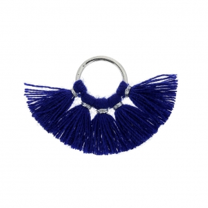 Petit pendentif éventail pompons imitation coton 20x29 mm Bleu Roi/argentéx1