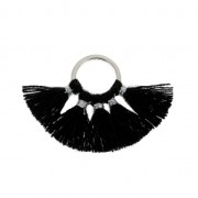 Petit pendentif éventail pompons imitation coton 20x29 mm Noir/argentéx1|raw }}