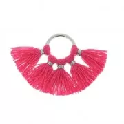 Petit pendentif éventail pompons imitation coton 20x29 mm Fuchsia/argentéx1