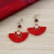 Petit pendentif éventail pompons imitation coton 20x29 mm Fuchsia/argentéx1