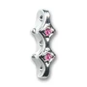 Intercalaire 3 rangs 17x5 mm plaqué rhodium strass Rose x1