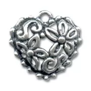 Breloque coeur fleuri 18 mm argenté vieilli x1