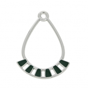 Pendentifs gouttes en métal et résine époxy 30x21 mm Argenté - Vert Sapin x2