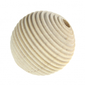 Perles rondes en bois brut striée 20 mm naturel x10