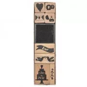 Set de 8 tampons en bois avec encreur - Save Date