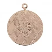 Breloques rondes motif croix 17 mm - Doré rose x4
