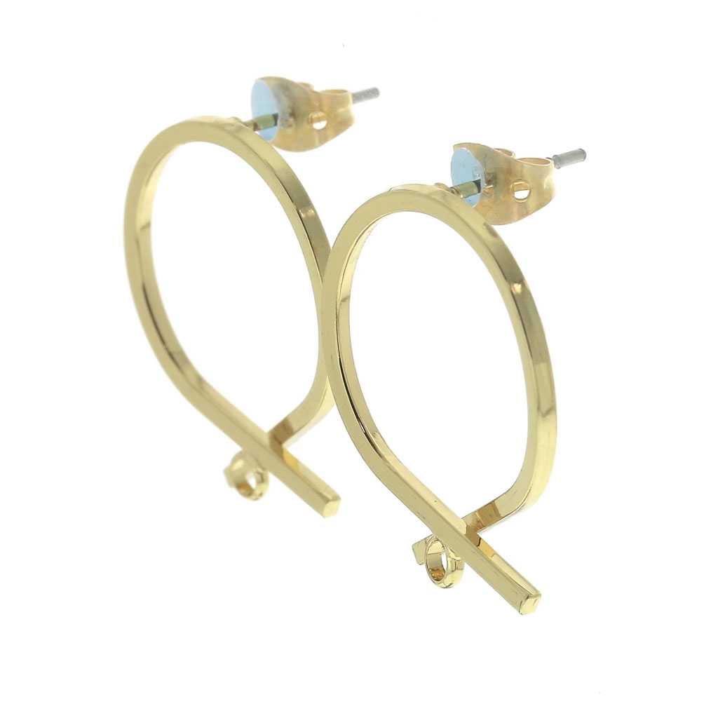 Boucles D'oreilles Longues Clous Art Déco - Pompons Laiton Doré Avec CZ, Neuf Sans Emballage