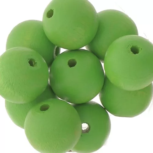 Perles rondes en bois 15 mm Vert clair x5