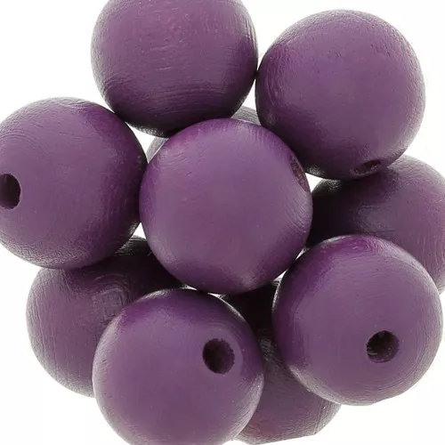 Perles rondes en bois 15 mm Prune x5
