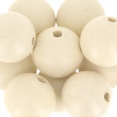 Perles rondes en bois 15 mm Naturel x5