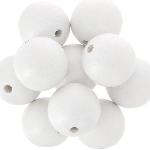Perles rondes en bois 20 mm - Blanc x5