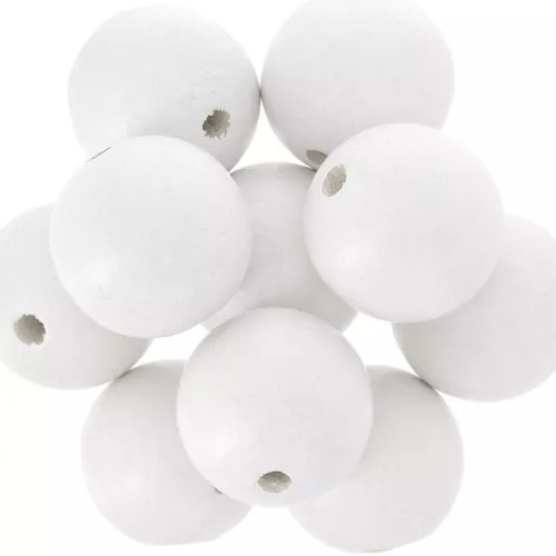Perles rondes en bois 20 mm - Blanc x5