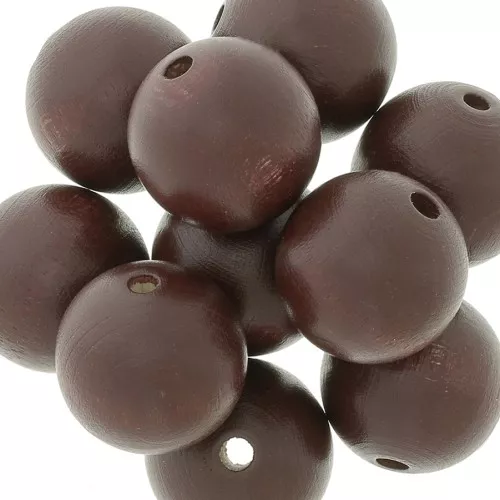 Perles rondes en bois 20 mm - Marron Foncé x5