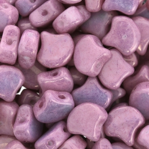 Perles en verre Ginko Duo 2 trous 7.5x7.5 mm Opaque Light Rose Ceramic Look x10g