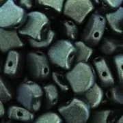 Perles en verre Ginko Duo 2 trous 7.5x7.5 mm Green Turquoise Metallic Mat x10g