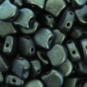 Perles en verre Ginko Duo 2 trous 7.5x7.5 mm Green Turquoise Metallic Mat x10g