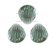 Perles en verre Shell Beads 2 trous 8mm Coquillage Green Turquoise Ceramic Lookx20