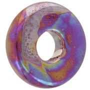 Perle Heishi rondelle en céramique 15 mm Pétrole irisé x1