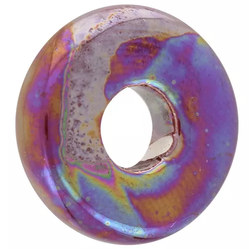Perle Heishi rondelle en céramique 15 mm Pétrole irisé x1