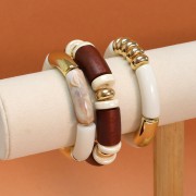 Perle Heishi rondelle en céramique 15 mm Crème irisé x1