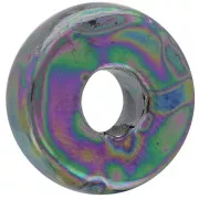 Perle Heishi rondelle en céramique 15 mm Noir pétrole irisé x1