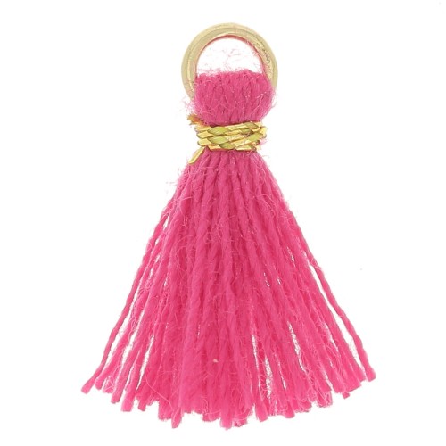 Pompon imitation coton pour création bijoux DIY 12 mm Fuchsia avec attache Doré x1