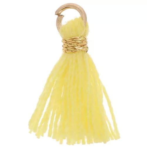 Pompon imitation coton pour création bijoux DIY 12 mm Jaune avec attache Doré x1