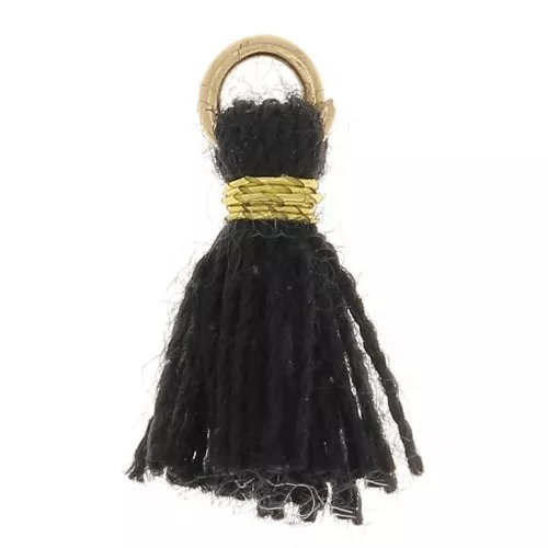 Pompon imitation coton pour création bijoux DIY 12 mm Noir avec attache Doré x1