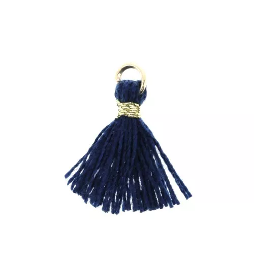 Pompon imitation coton pour création bijoux DIY 12 mm Blue Navy attache Doré x1