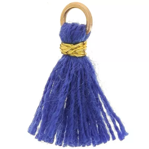 Pompon imitation coton pour création bijoux DIY 12mm Bleu Saphir attache Doré x1