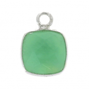 Pendentif carré pierre facettée 7 mm serti Argent 925 / Chrysoprase x1