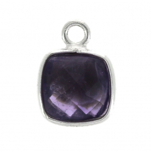 Pendentif carré pierre facettée 7 mm serti Argent 925 / Amethyst x1