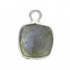 Pendentif carré pierre facettée 7 mm serti Argent 925 / Labradorite x1