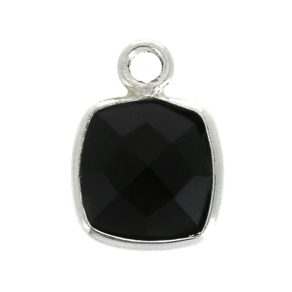 Cruz | Collier En Acier Inoxydable Argenté Et Pendentif Carré D'onyx Noir | En Stock! | Arkai