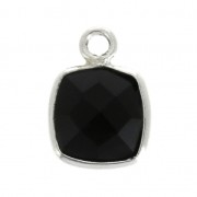 Pendentif carré pierre facettée 7 mm serti Argent 925 / Onyx Noir x1|raw }}