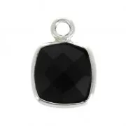 Pendentif carré pierre facettée 7 mm serti Argent 925 / Onyx Noir x1