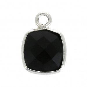 Pendentif carré pierre facettée 7 mm serti Argent 925 / Onyx Noir x1