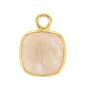 Pendentif carré pierre facettée 7 mm serti Argent 925 Plaqué Or / Quartz Rose x1|raw }}