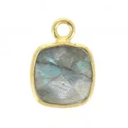 Pendentif carré pierre facettée 7 mm serti Argent 925 Plaqué Or / Labradorite x1