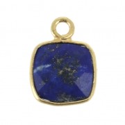 Pendentif carré pierre facettée 7 mm serti Argent 925 Plaqué Or / Lapis lazuli x1|raw }}