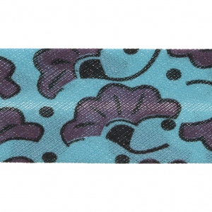 Biais en polycoton style wax 20 mm - Bamako Fleurs de mariage Violet / Bleu x 1m