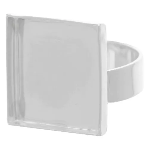 Bague réglable carrée 19 mm - Taille 52 à 55 - Argenté x1