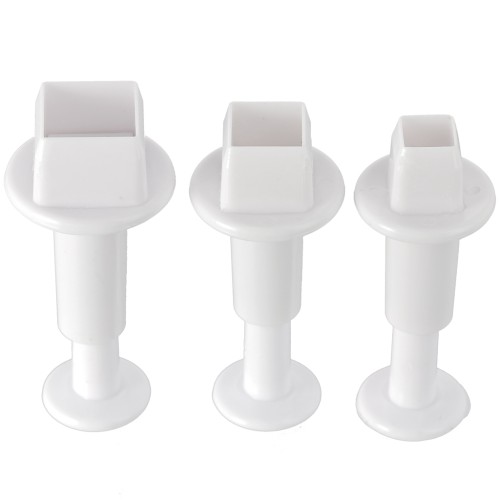 3 emporte-pièces poussoir pour pâte polymère - Carrés 7-9.5-12.5 mm